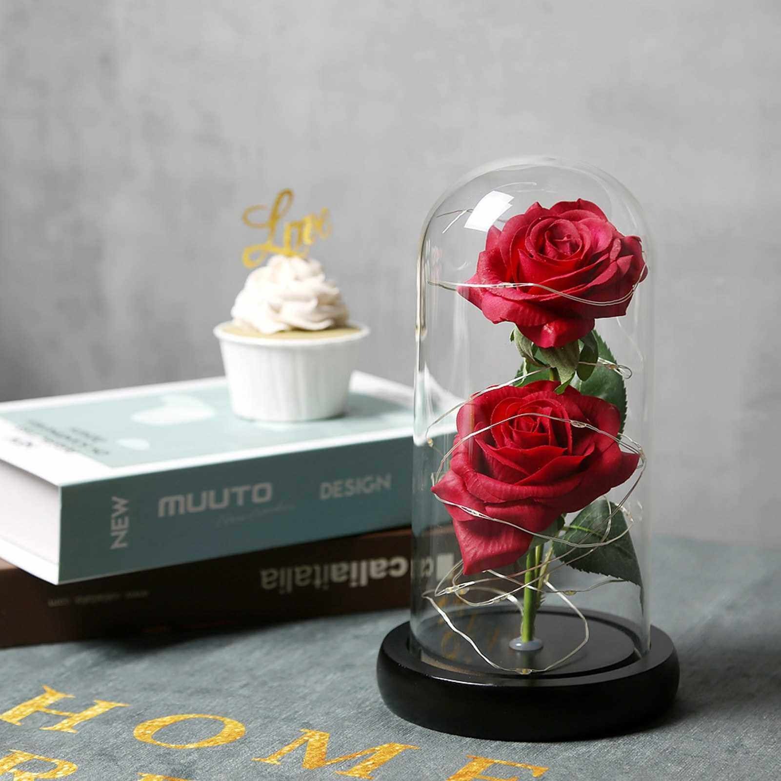 Silk Rose Flower in Glass Dome a surprise gift for valentine day