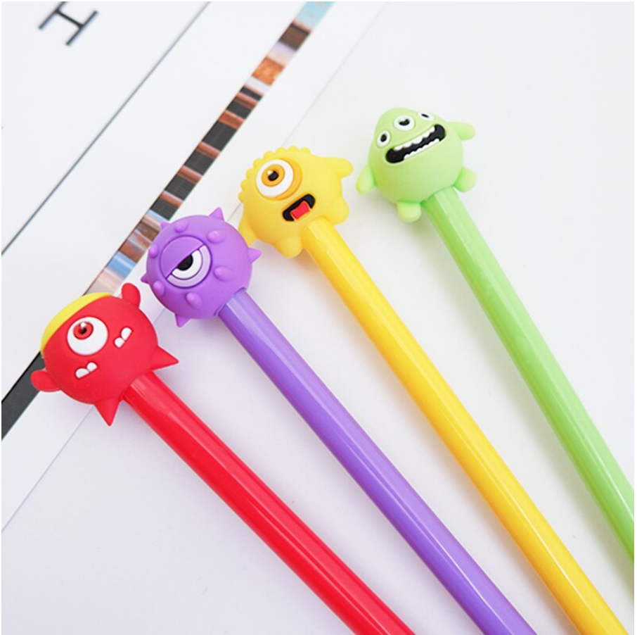 cartoon designer pens of four different characters and colours