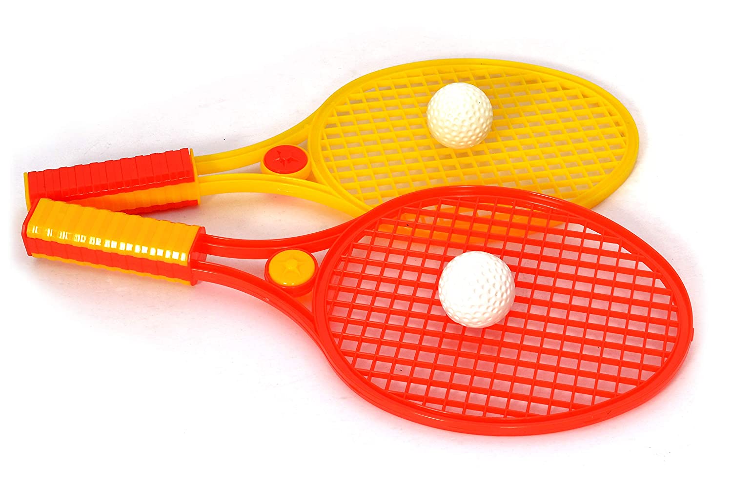 mini racket ball set, yellow and red in colour. one of the best birthday return gift ideas for 100 rs for outdoor games