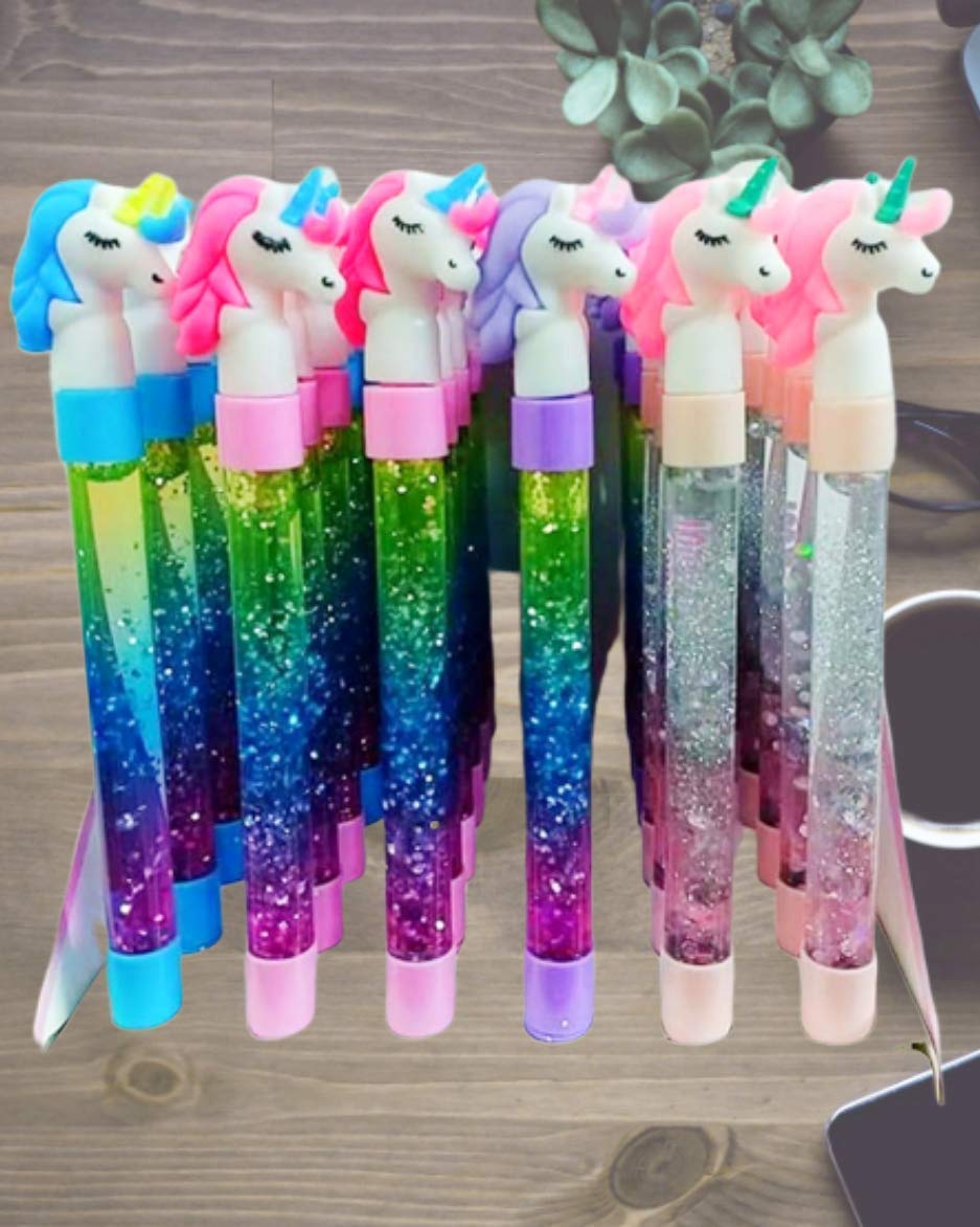 unicorn fancy glitter pens of different colours