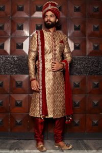 Manyavar Groom Sherwani Glimmery Fawn