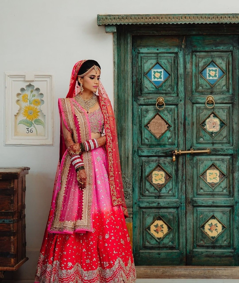 Pink and Red Ombre Lehenga