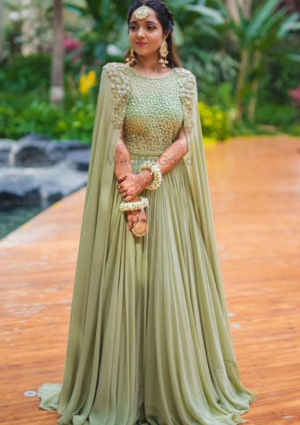 Sap Green Cape Lehenga Styles