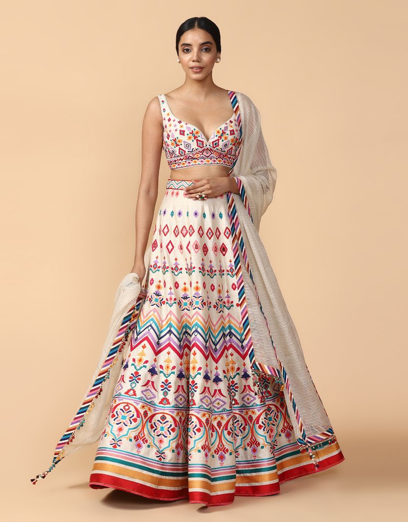 Printed Multicoloured Chevron Lehenga