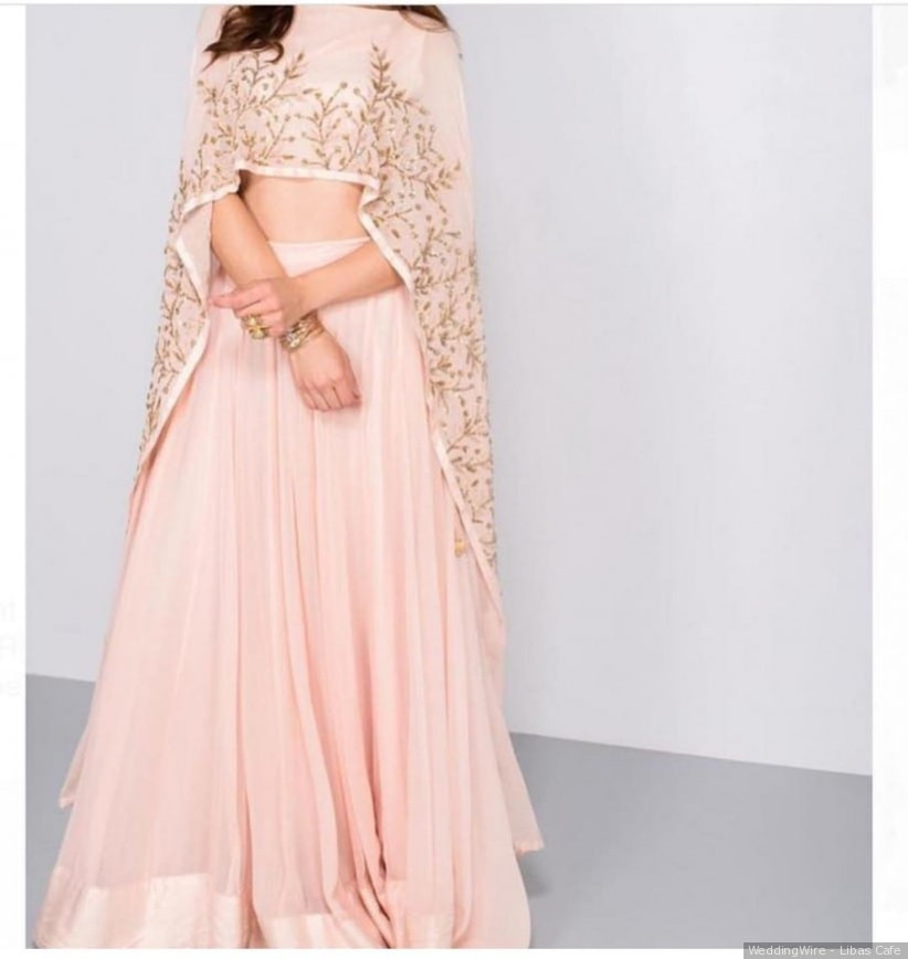 Pastel Pink with Golden Embroidery Cape Lehenga