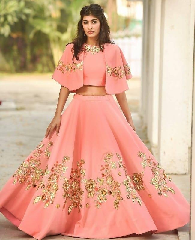 Peach Lehenga with Cape