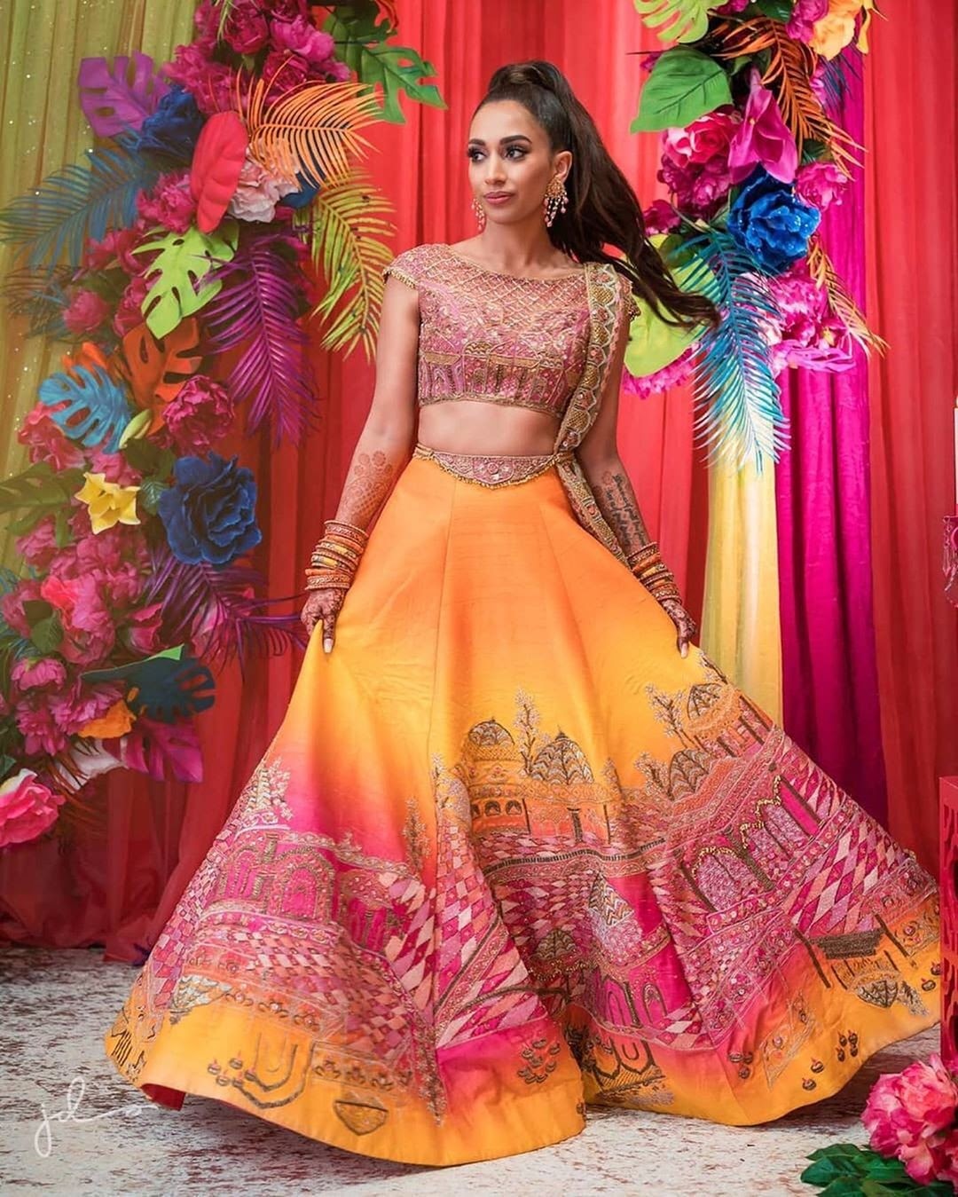 Pink and Yellow Ombre Lehenga Designs