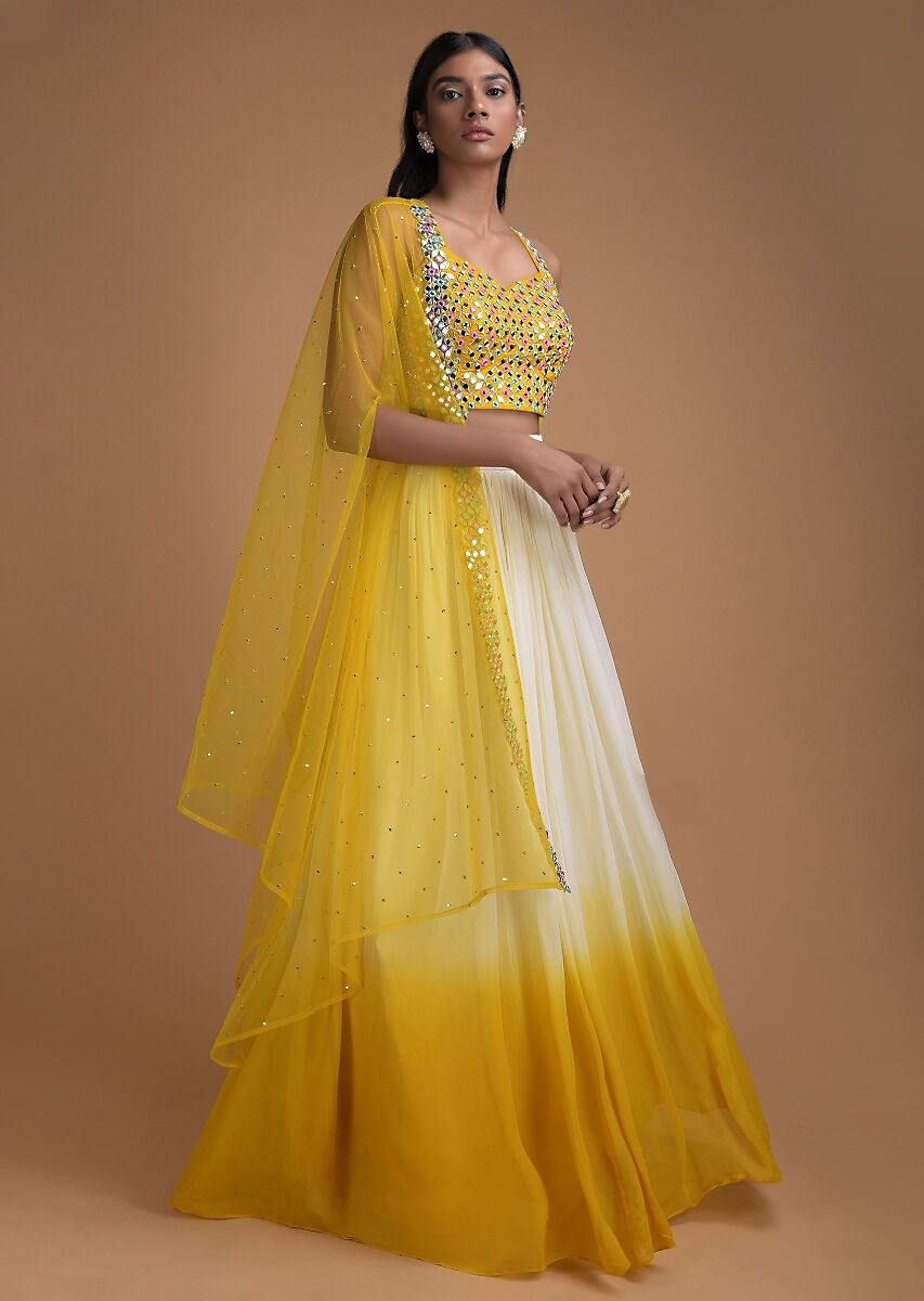 Yellow White Lehenga Ombre Design 