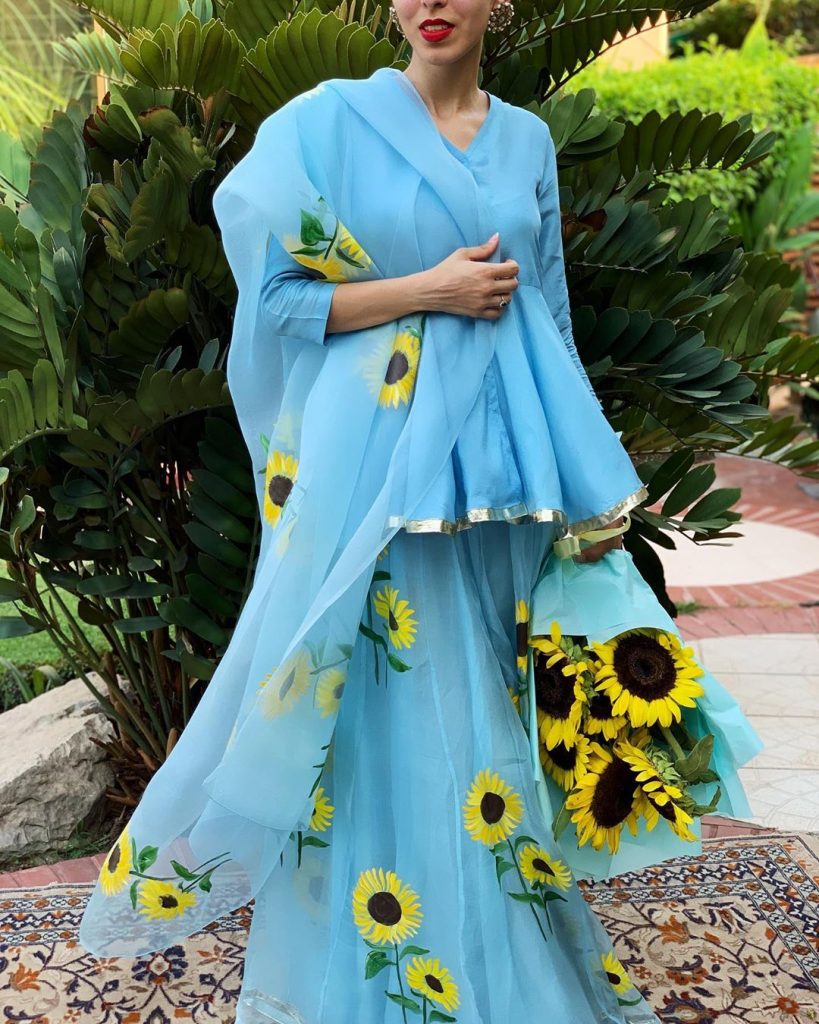 Hand-Painted Lehenga with Sun Flowers