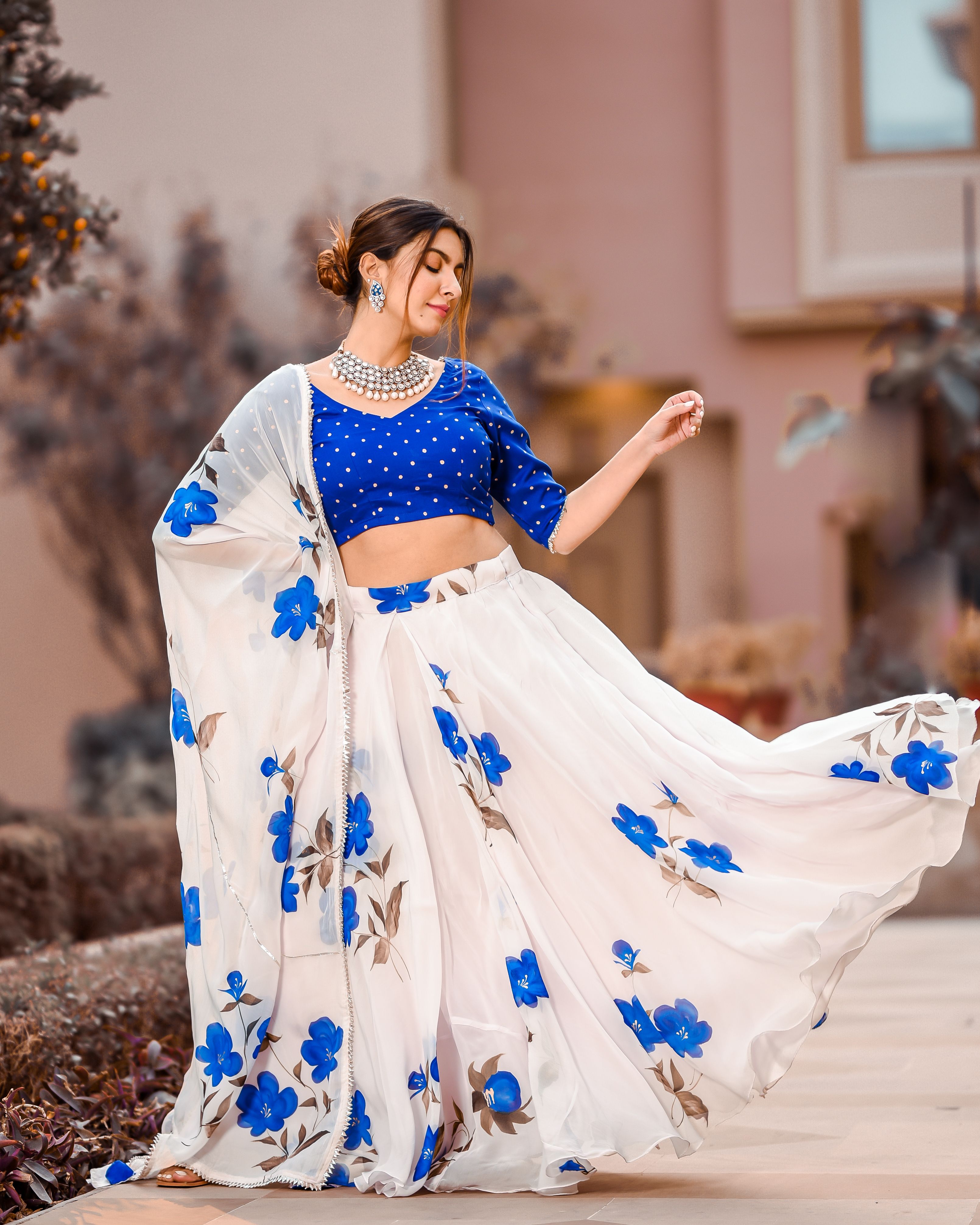 Minimalistic White Hand Painted Lehenga