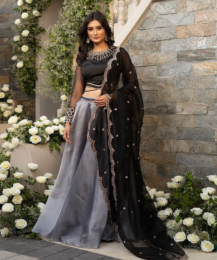 Bride in Grey Lehenga with Black Top