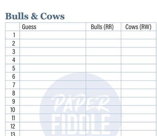 Bulls and cow a pen and paper games