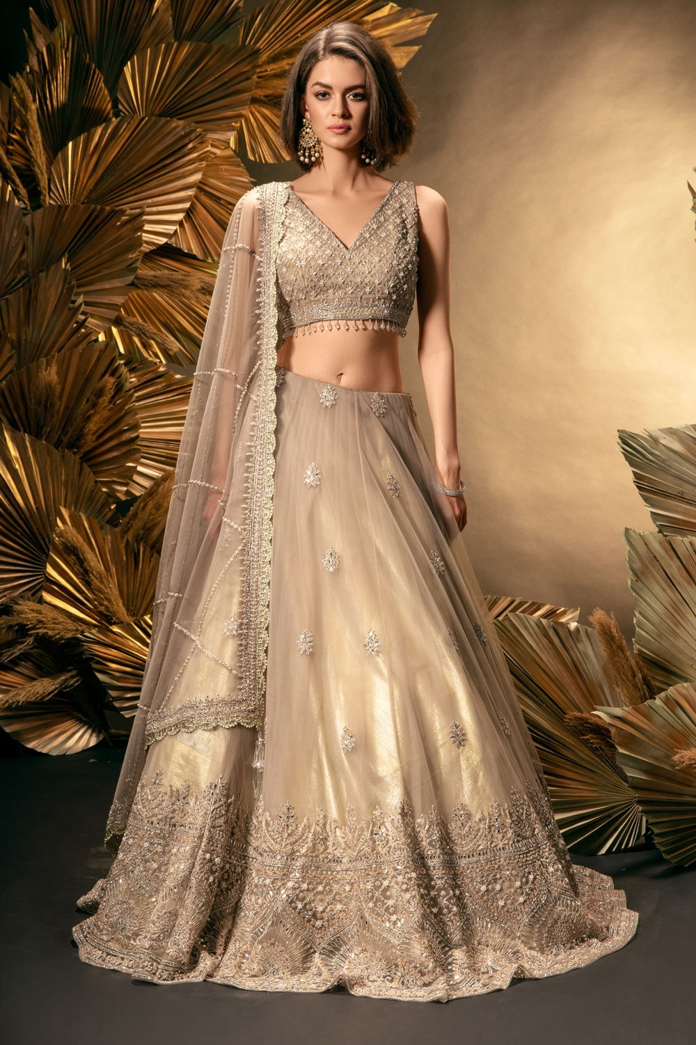 Gold and Grey Lehenga