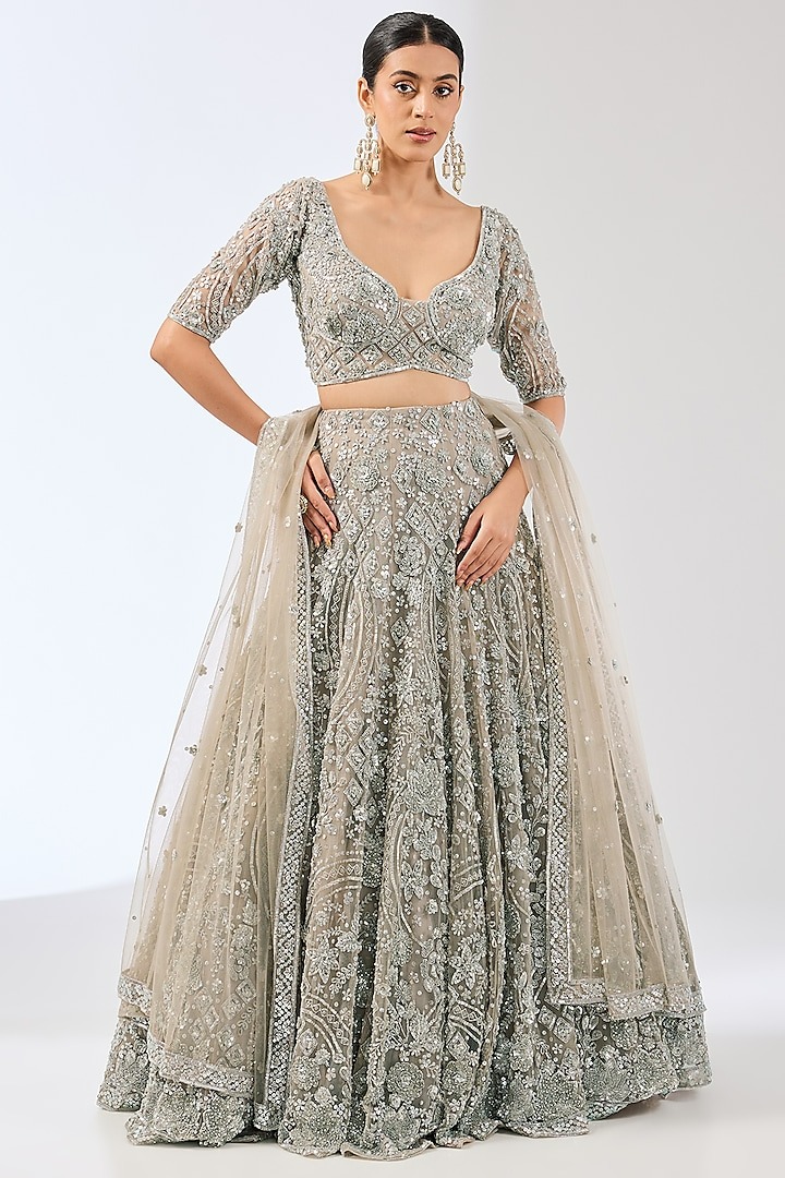 Heavy Worked Grey Lehenga for Wedding