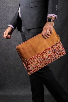 Leather Laptop Bag with Indian Embroidery