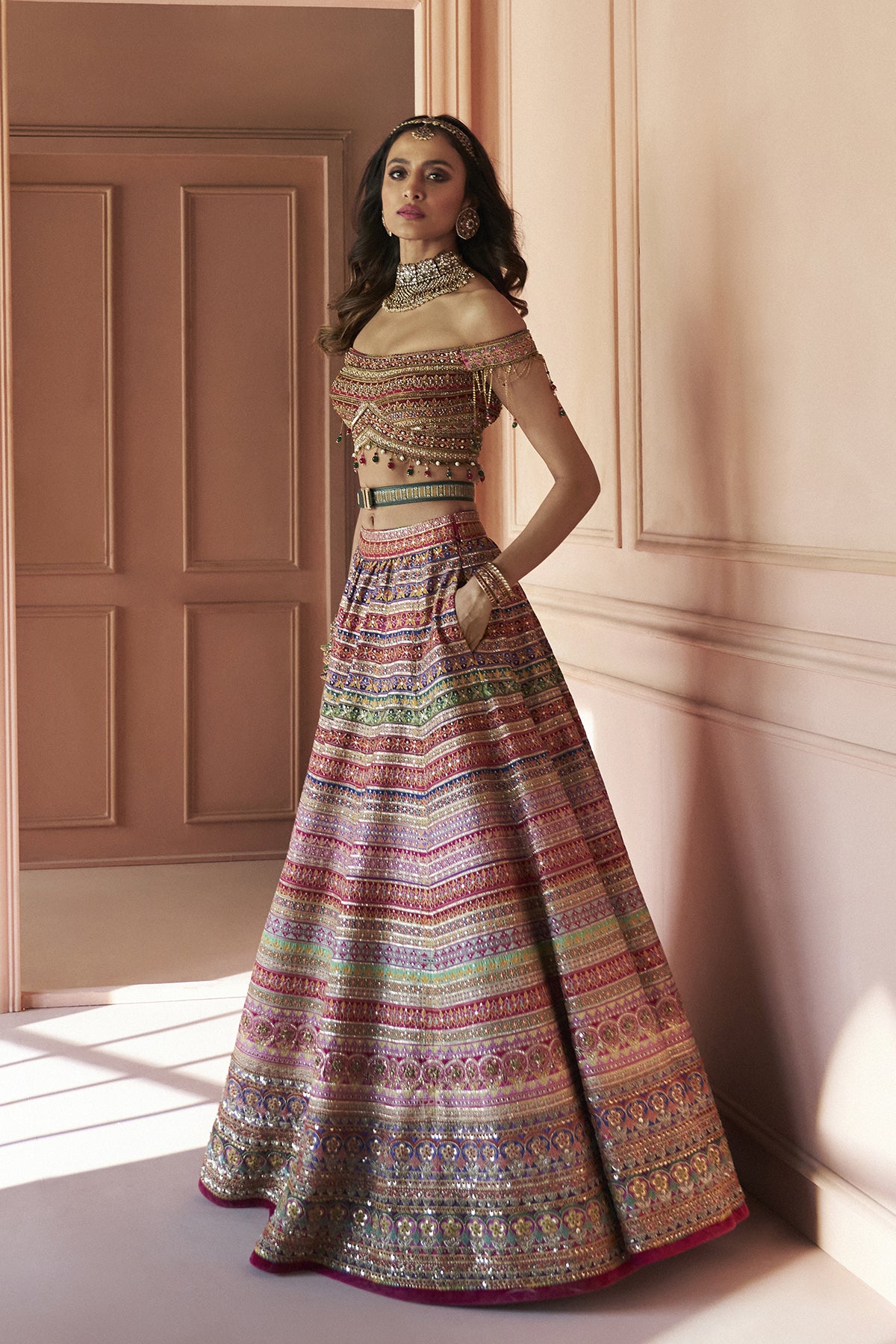 Lehenga Off Shoulder Full Sleeve Top