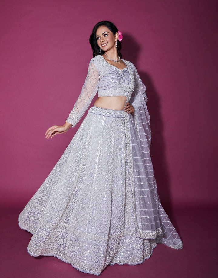 Designer Grey Color Wedding Lehenga