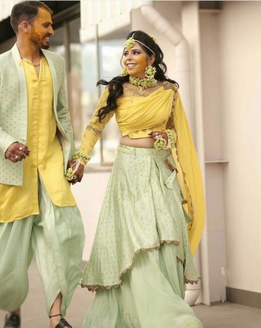 Coordinated Green & Yellow Ensemble - mehendi outfit ideas