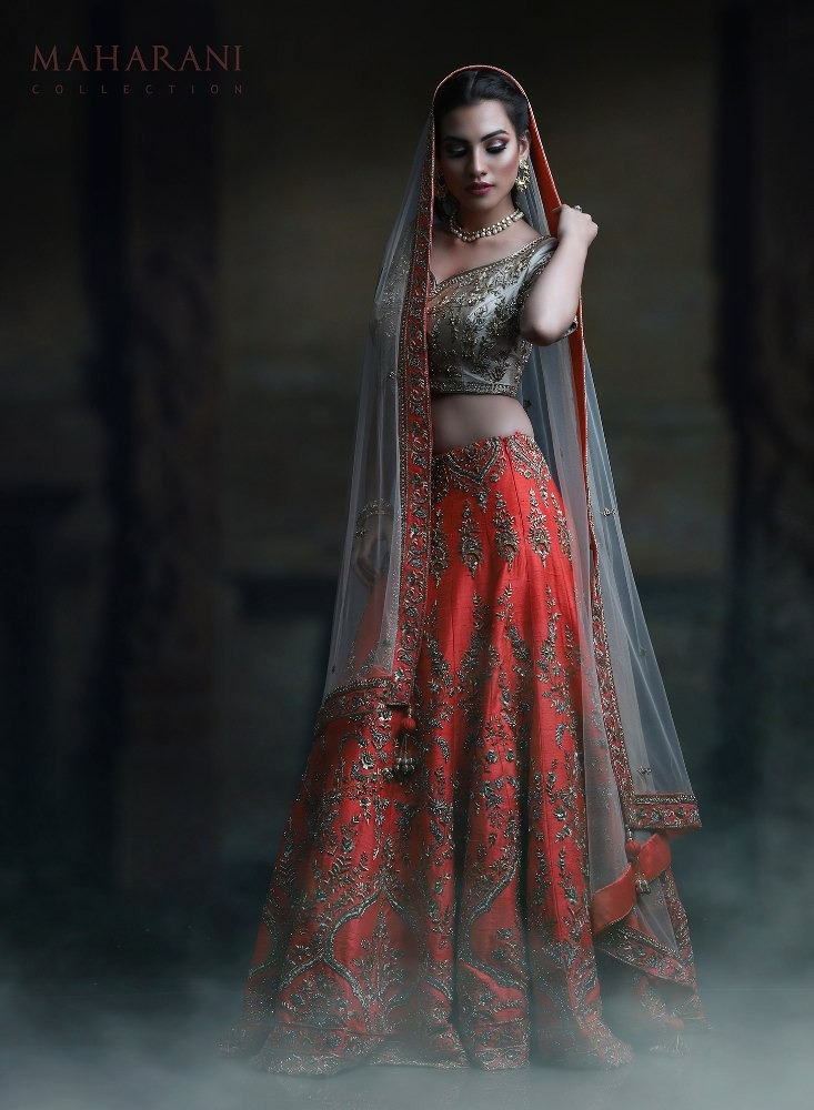 Red and Grey Bridal Lehenga