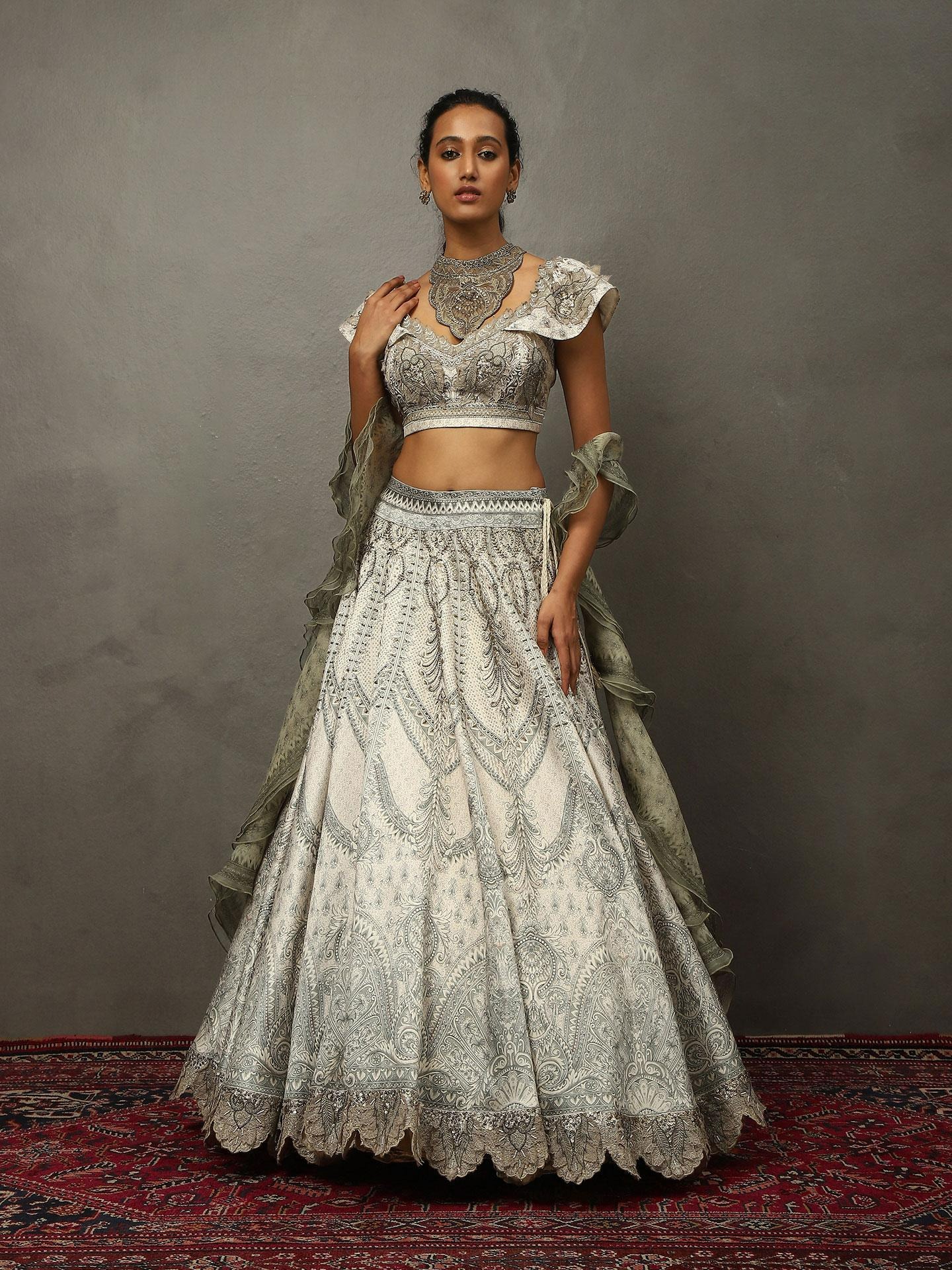 White and Grey Bridal Lehenga