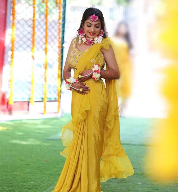 Bengali Haldi Look - ruffled saree