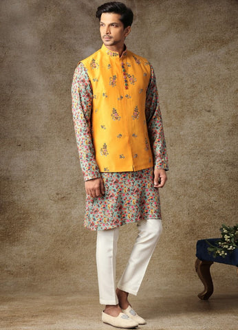 bandi jacket and floral print kurta