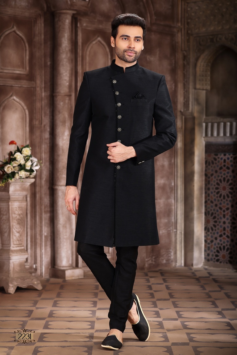 black indo western sherwani design