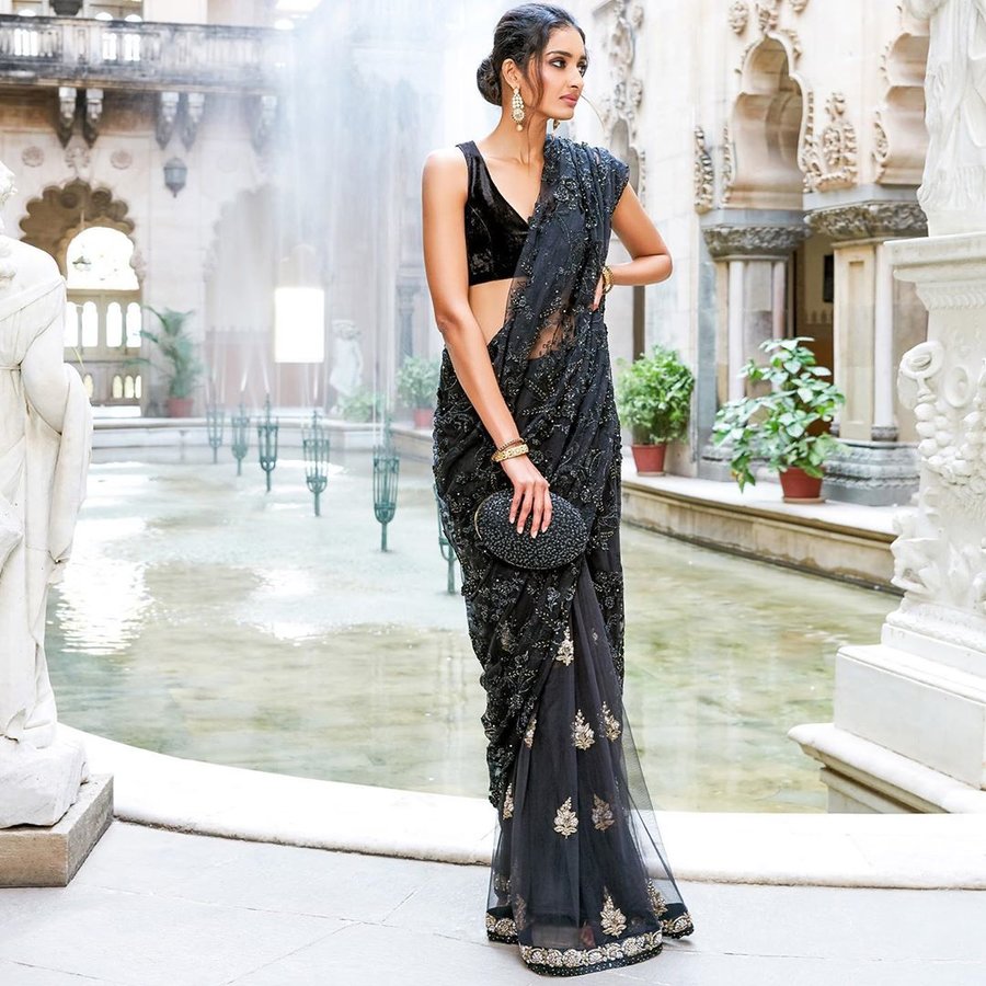 black embroidered saree