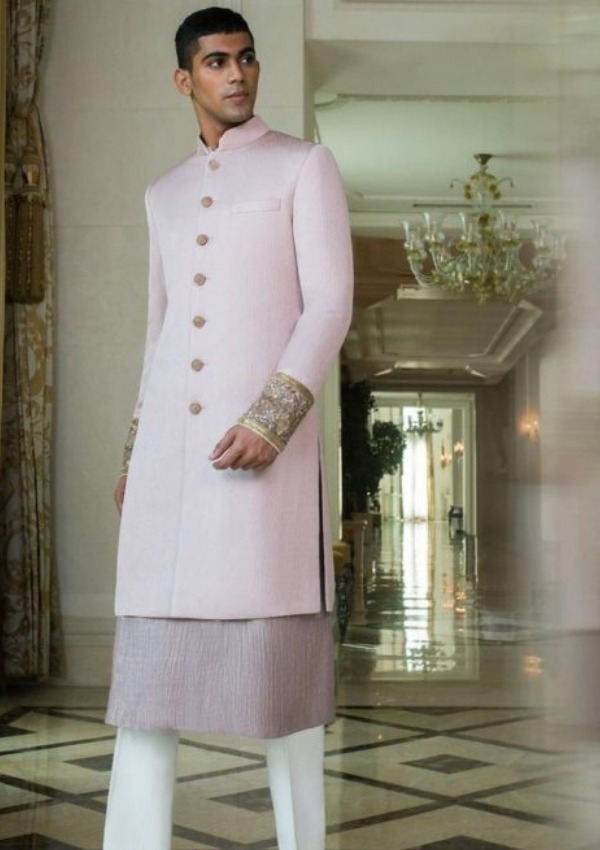 blush pink sherwani design