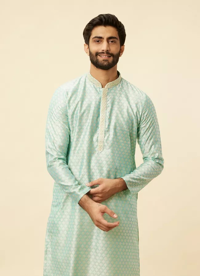 booti printed sea green kurta sherwani design