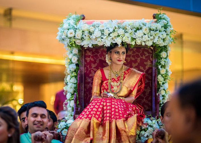 doli style entry decoration for bride for south indian wedding