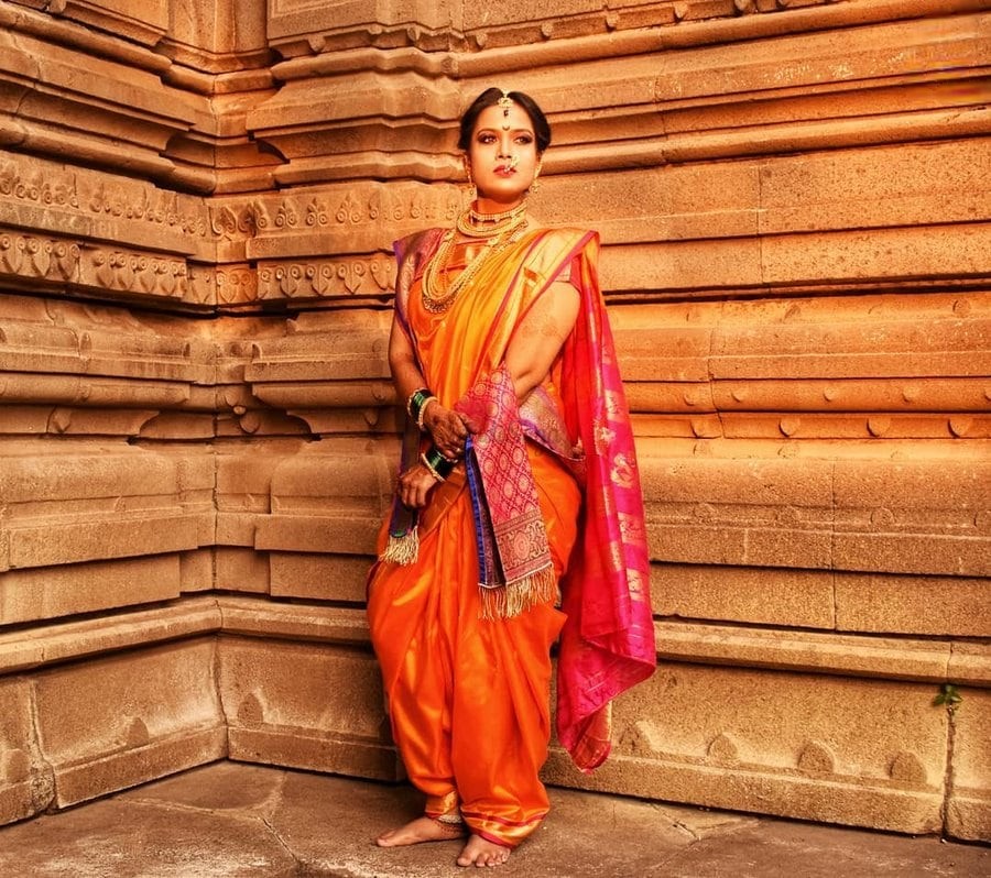 bright orange - nauvari sarees