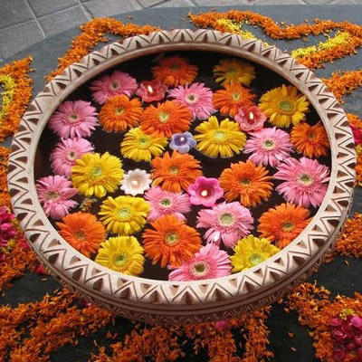 marigold flowers rangoli centerpiece for south indian wedding decor