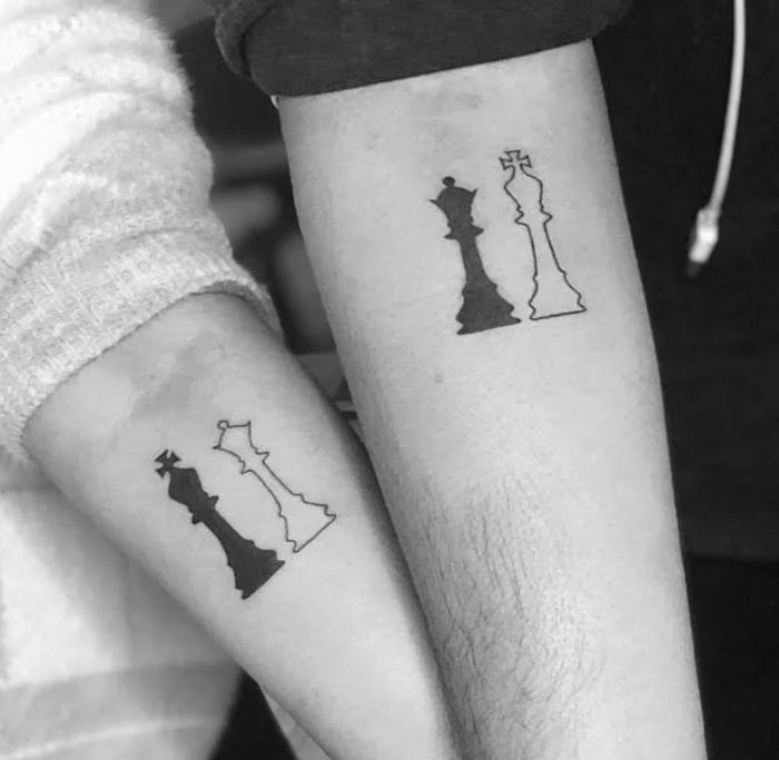 chess pieces king and queen tattoos for couples