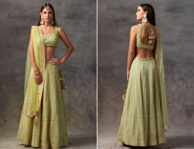 Chikankari Lehenga Designs - Olive Green