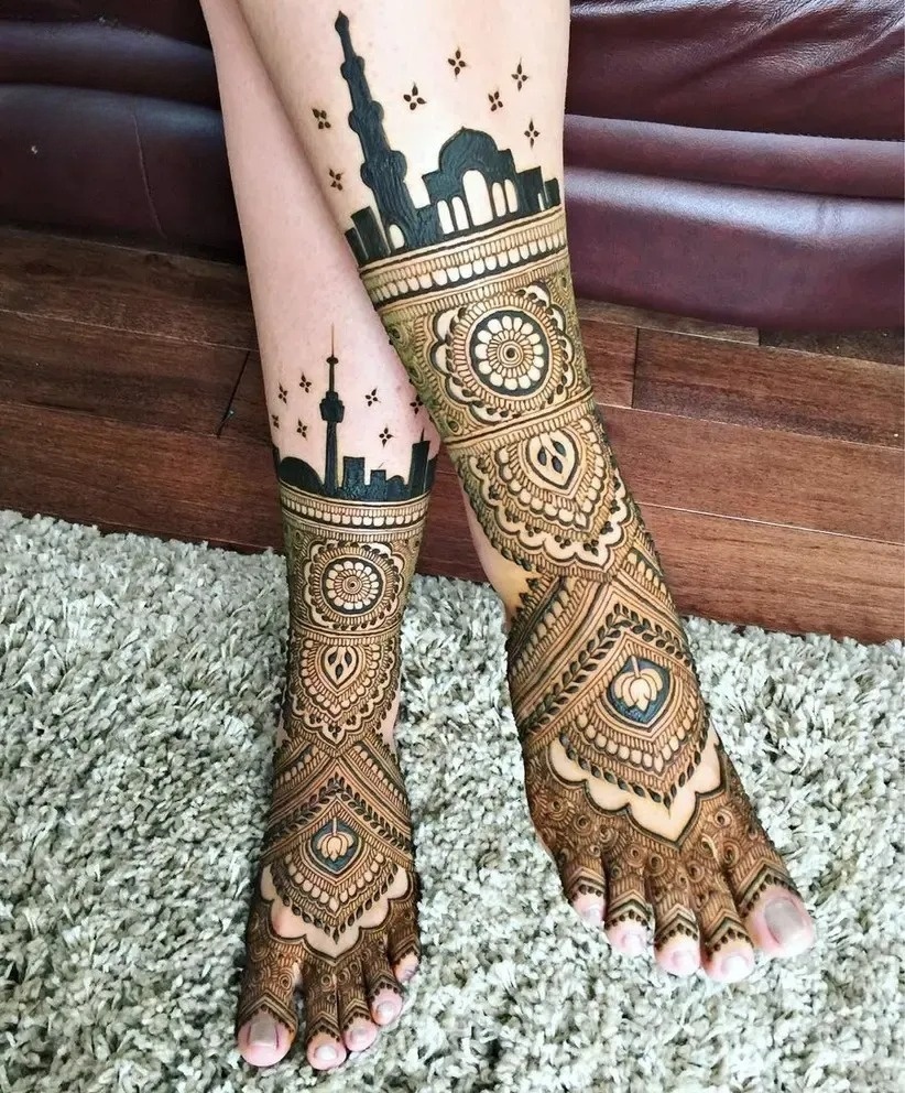 easy and simple city inspired leg mehndi designs