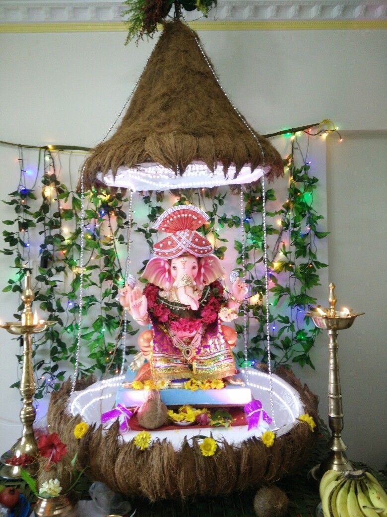 coconut themed decoration idea for ganpati