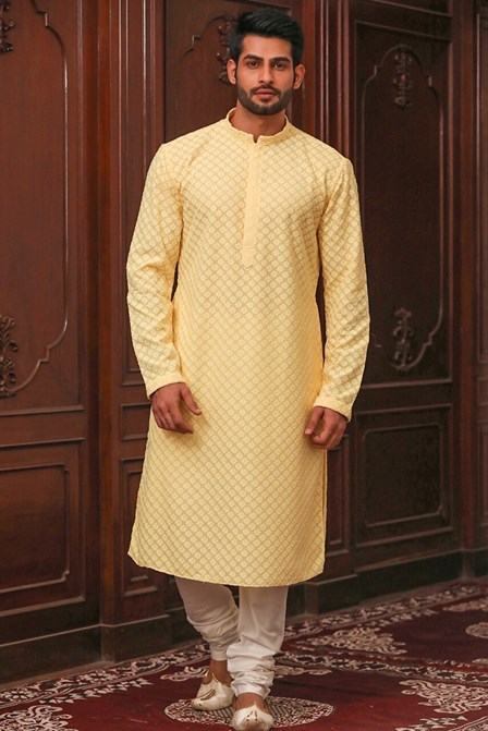 cotton chikankari groom haldi outfits