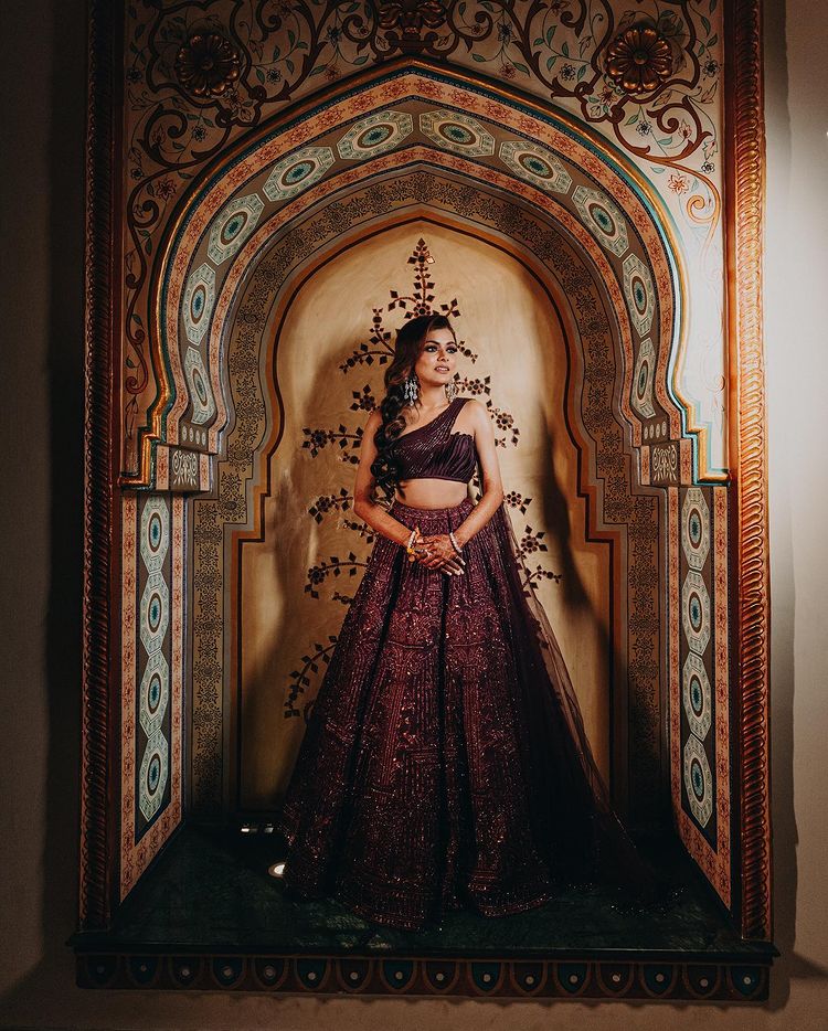 purple shimmering lehenga without dupatta