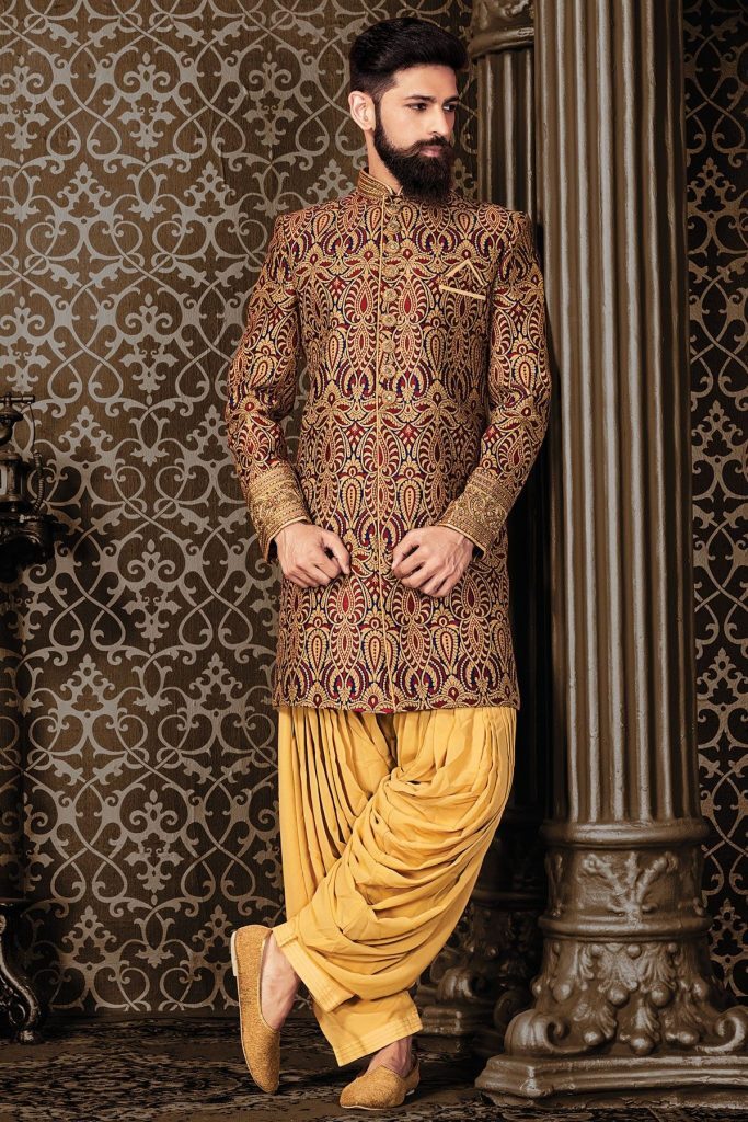 embroidered silk sherwani design