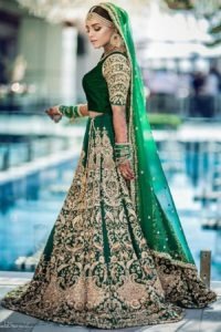 Zardosi Emerald Green Lehenga in Raw Silk