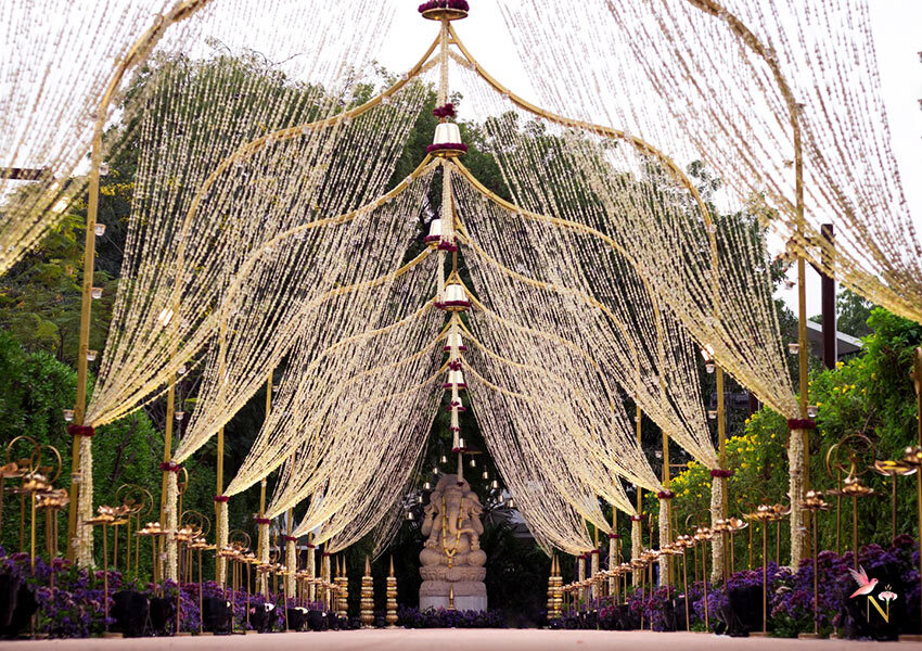 floral strings entrance for south indian wedding decor