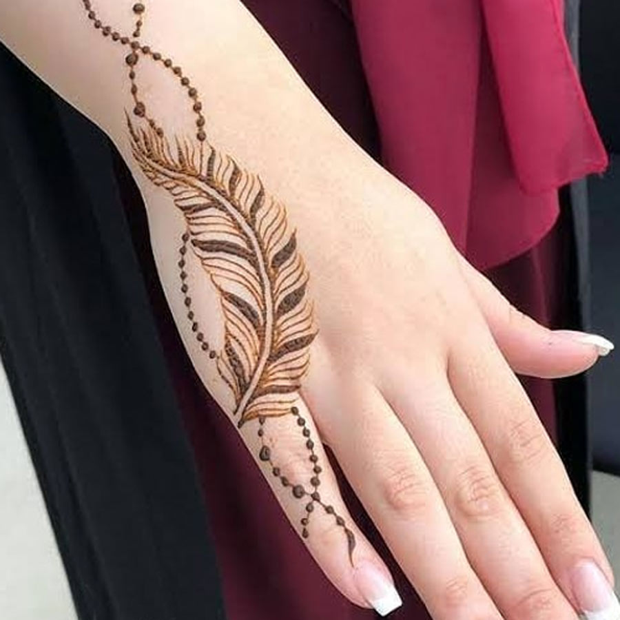 feather design for finger mehendi design