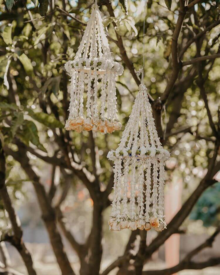 Mehndi Decoration at Home - floral chandelier