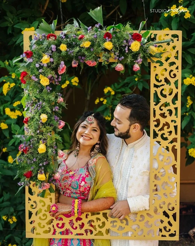 floral photobooth for at home haldi decoration