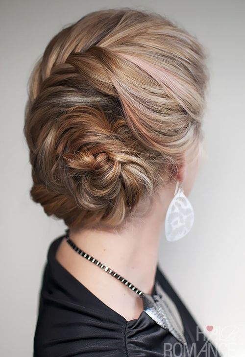 French Braid hairstyle and fishtail braid chignon