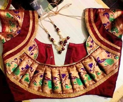 paithani blouse with fril and knots