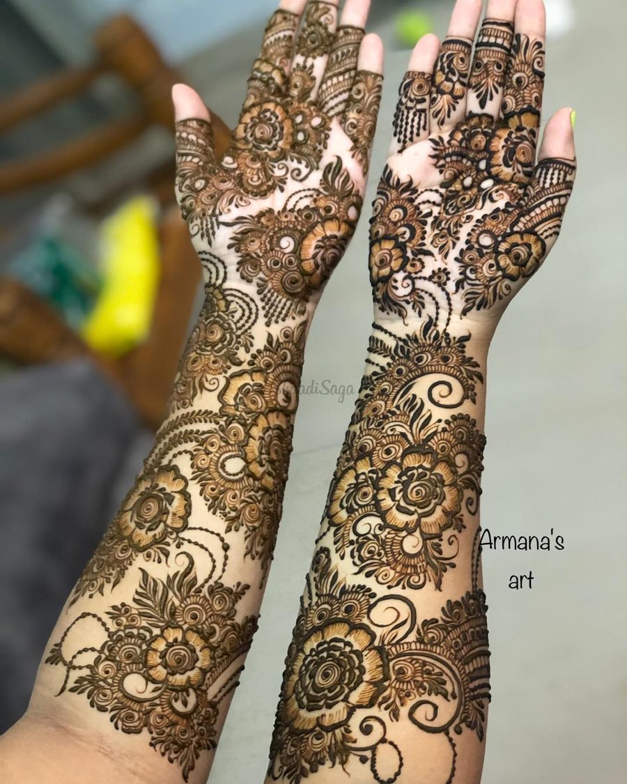 full hand floral mehendi designs flowers adorned