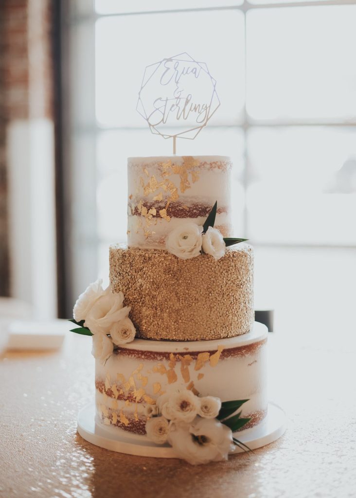 gold colored engagement cake design