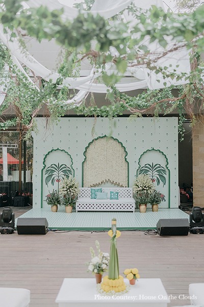 green themed background haldi ceremony decoration